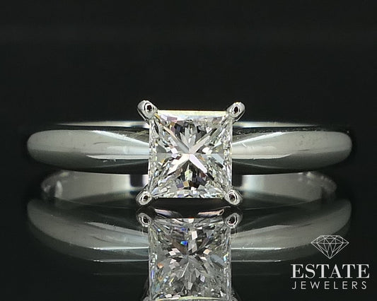14k White Gold Princess Cut Natural .42ct Diamond Solitaire Ring 2.4g i16507
