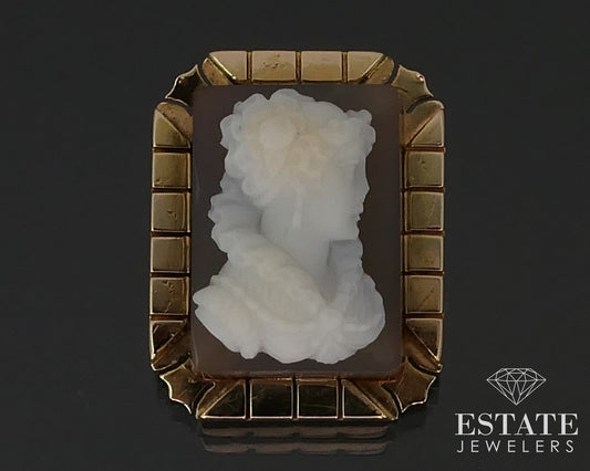 Antique Victorian 10k Yellow Gold Natural Cameo Pin Pendant 6.3g i16530