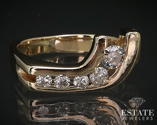 Vintage Retro 14k Yellow Gold Natural .20ctw Diamond Ladies Band Ring 4g i16524
