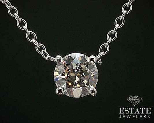 18k White Gold Round Natural .43ct Diamond Solitaire Necklace 2.1g 18"L i16519
