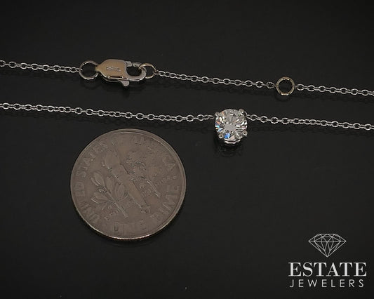 18k White Gold Round Natural .43ct Diamond Solitaire Necklace 2.1g 18"L i16519