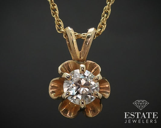 Antique 14K Yellow Gold OEC Natural .22ct Diamond Necklace 1.8g 16"L I16525