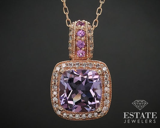 14k Strawberry Gold LeVian Natural Amethyst & Diamond Ladies Necklace 5g i16518