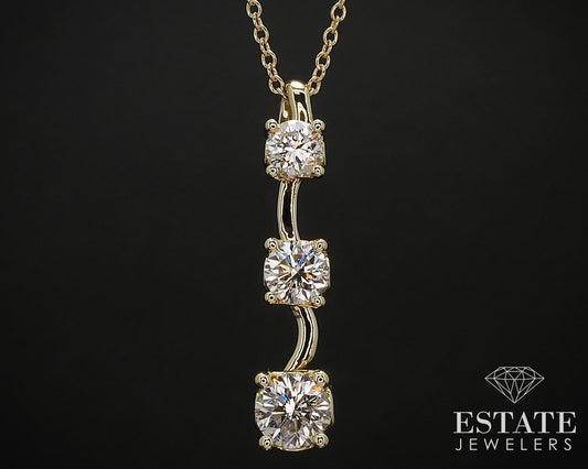 18k Yellow Gold Round Natural .86ctw Diamond Journey Necklace 6.3g 18"L i16559