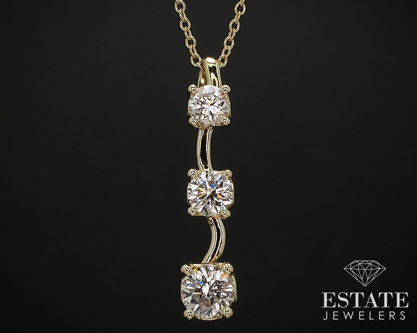 18k Yellow Gold Round Natural .86ctw Diamond Journey Necklace 6.3g 18"L i16559