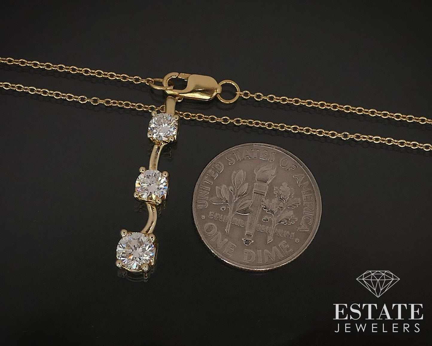 18k Yellow Gold Round Natural .86ctw Diamond Journey Necklace 6.3g 18"L i16559