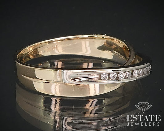 14k Yellow & White Gold Natural .13ctw Diamond Crossover Band Ring 3.7g i16588