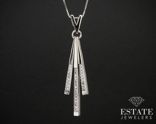 14k White Gold Natural .16ctw Diamond Bar Dangle Ladies Necklace 5.3g i16606