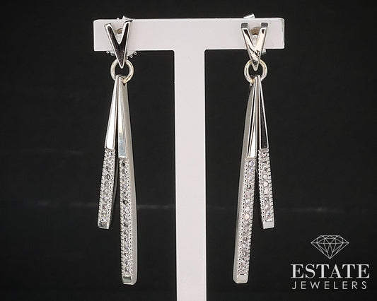 14k White Gold Natural .24ctw Diamond Bar Dangle Ladies Earrings 6.4g i16605