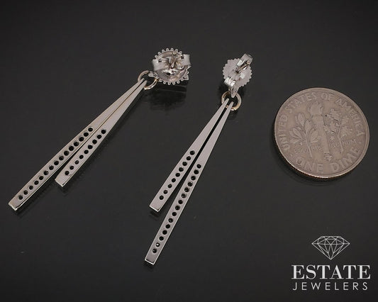 14k White Gold Natural .24ctw Diamond Bar Dangle Ladies Earrings 6.4g i16605