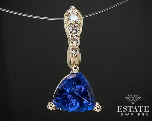 14k Yellow Gold Trillion Natural Tanzanite & Diamond Enhancer Pendant 1g i16599
