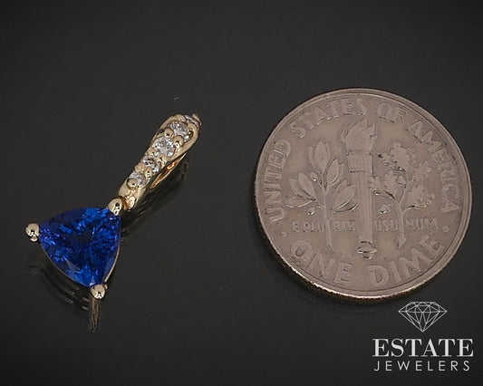 14k Yellow Gold Trillion Natural Tanzanite & Diamond Enhancer Pendant 1g i16599