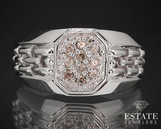 Vintage 14k White Gold 10mm Natural .10ctw Diamond Mens Band Ring 7g i16592