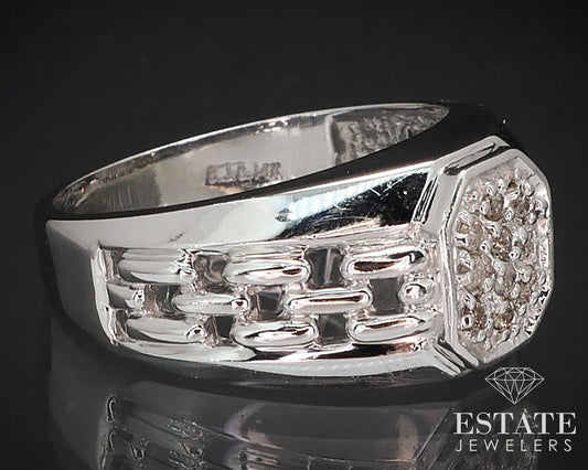 Vintage 14k White Gold 10mm Natural .10ctw Diamond Mens Band Ring 7g i16592