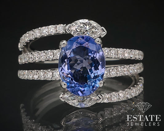 18k White Gold Natural 1.71ct Tanzanite & Diamond Cocktail Ring 6.6g p69319