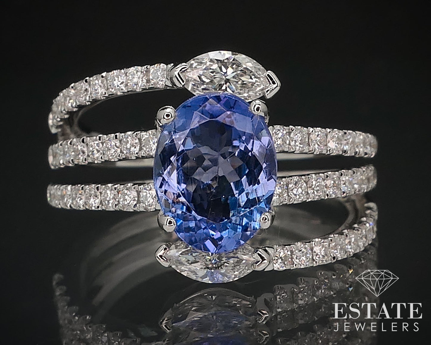 18k White Gold Natural 1.71ct Tanzanite & Diamond Cocktail Ring 6.6g p69319