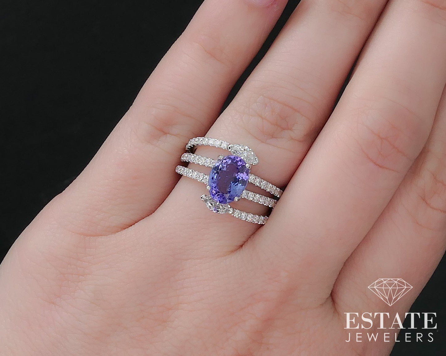 18k White Gold Natural 1.71ct Tanzanite & Diamond Cocktail Ring 6.6g p69319