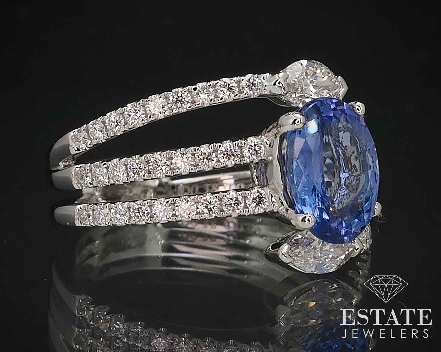 18k White Gold Natural 1.71ct Tanzanite & Diamond Cocktail Ring 6.6g p69319