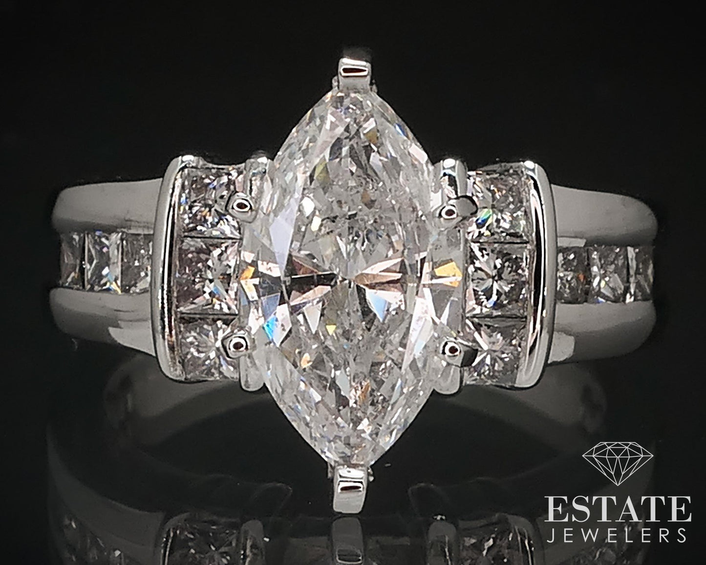 14k White Gold Marquise Natural 2.05ctw Diamond Engagement Ring 8.4g p69264