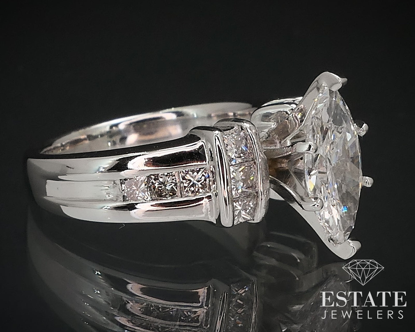 14k White Gold Marquise Natural 2.05ctw Diamond Engagement Ring 8.4g i16539