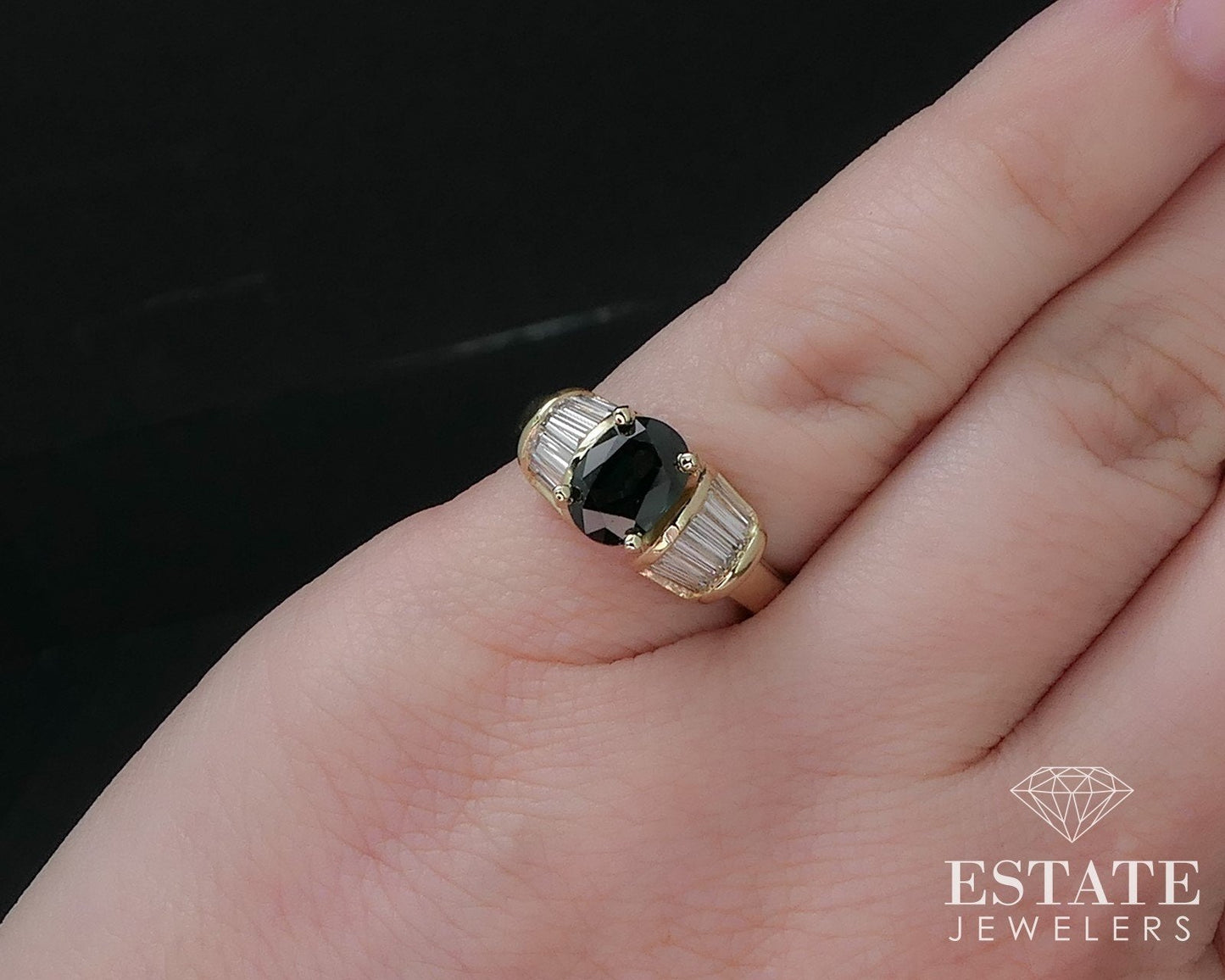 14k Yellow Gold Oval Natural 1.49ct Blue Sapphire & Diamond Ring 5.4g i16541