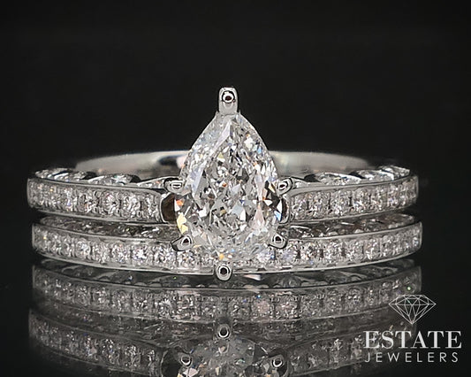 18k White Gold Pear Natural 1.37ctw Diamond Ladies Wedding Set 5.9g p69311