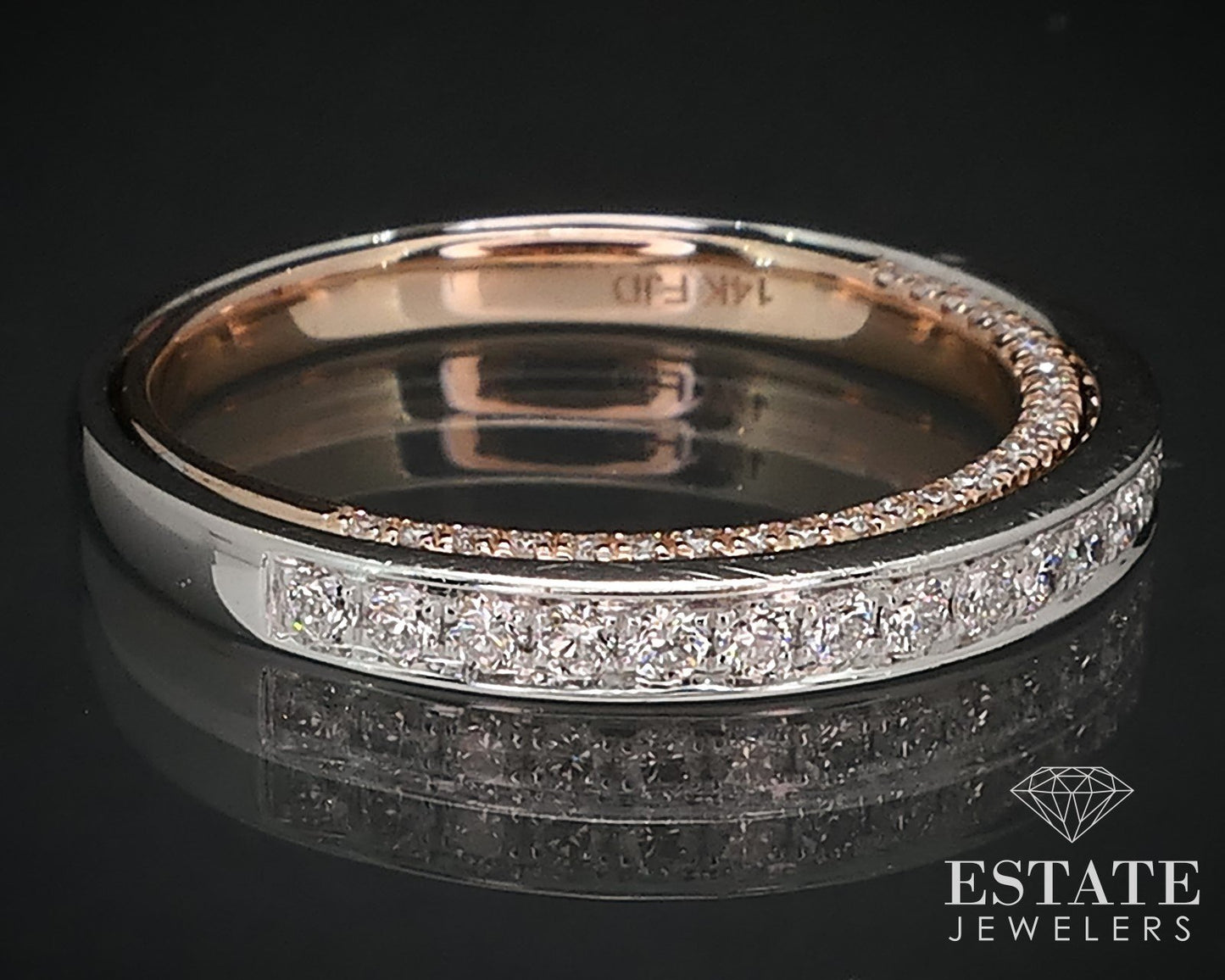 14k Rose & White Gold Natural .43ctw Diamond Ladies Wedding Band 3.6g p69251