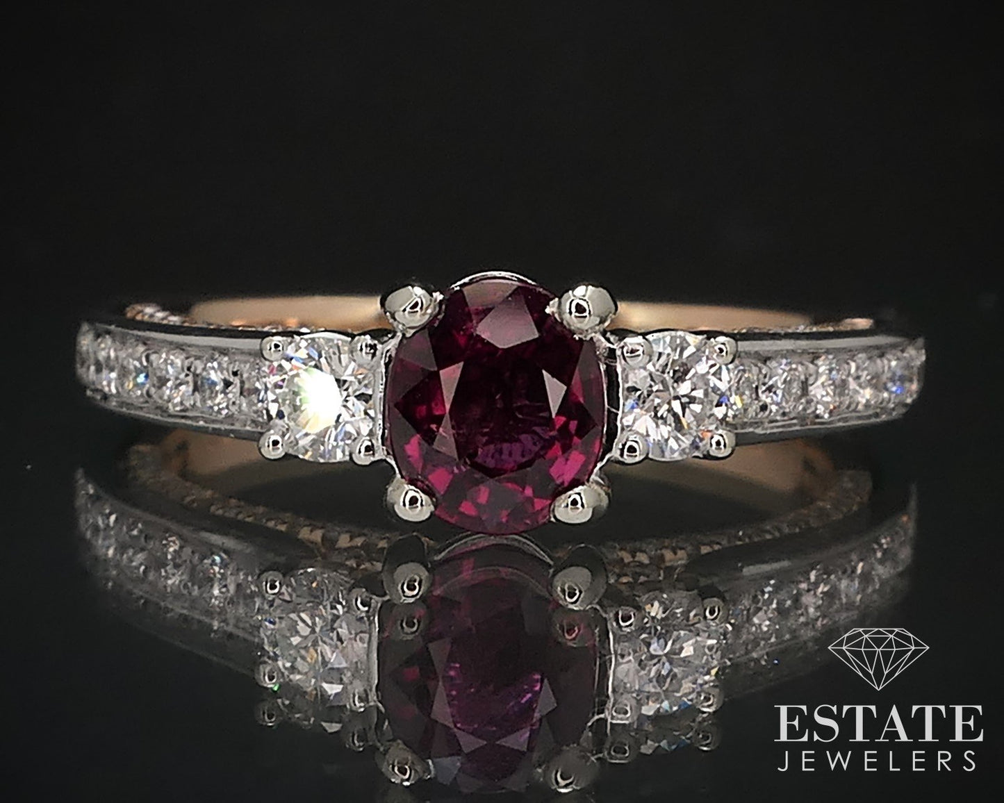 14k Rose & White Gold Natural Ruby & Diamond Engagement Ring 4.2g p69250