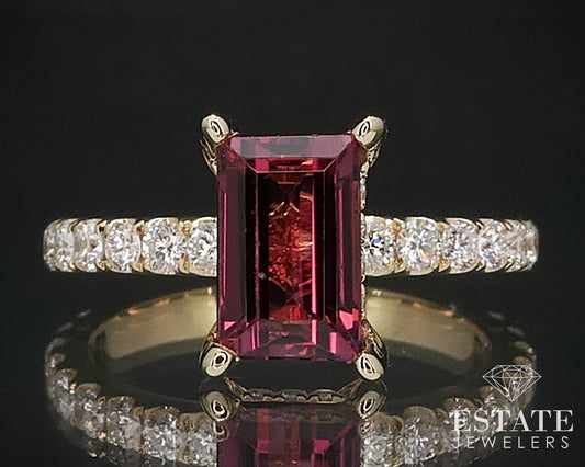 14k Yellow Gold Natural 1.66ct Pink Tourmaline & Diamond Ring 4.1g i16554
