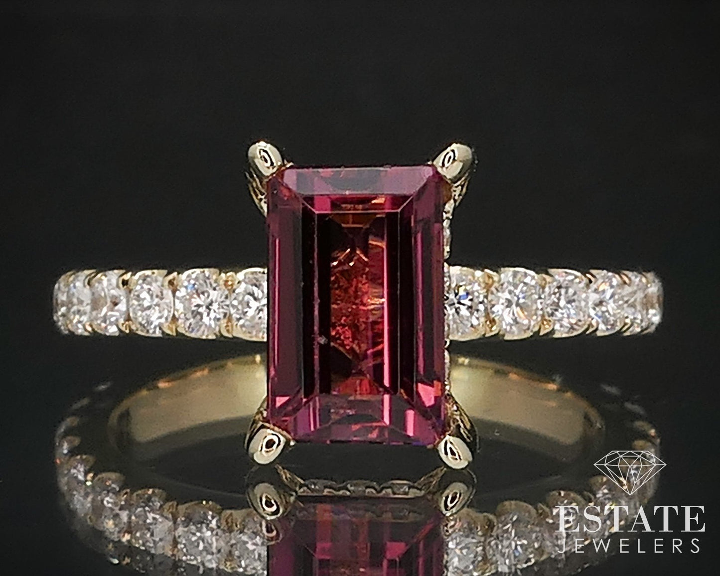 14k Yellow Gold Natural 1.66ct Pink Tourmaline & Diamond Ring 4.1g i16554