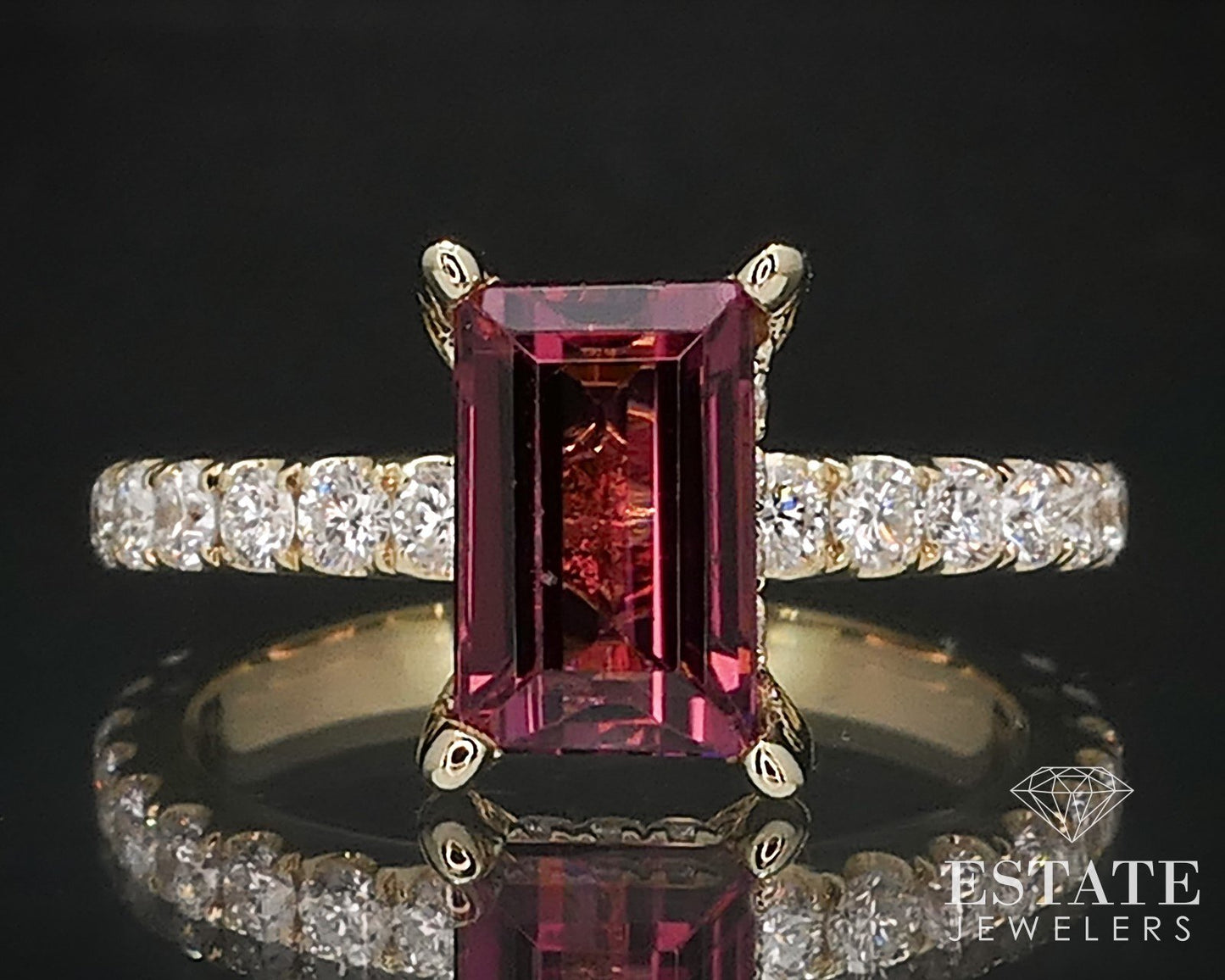 14k Yellow Gold Natural 1.66ct Pink Tourmaline & Diamond Ring 4.1g i16554