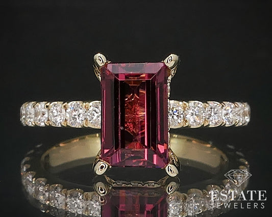 14k Yellow Gold Natural 1.66ct Pink Tourmaline & Diamond Ring 4.1g i16554