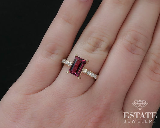14k Yellow Gold Natural 1.66ct Pink Tourmaline & Diamond Ring 4.1g i16554