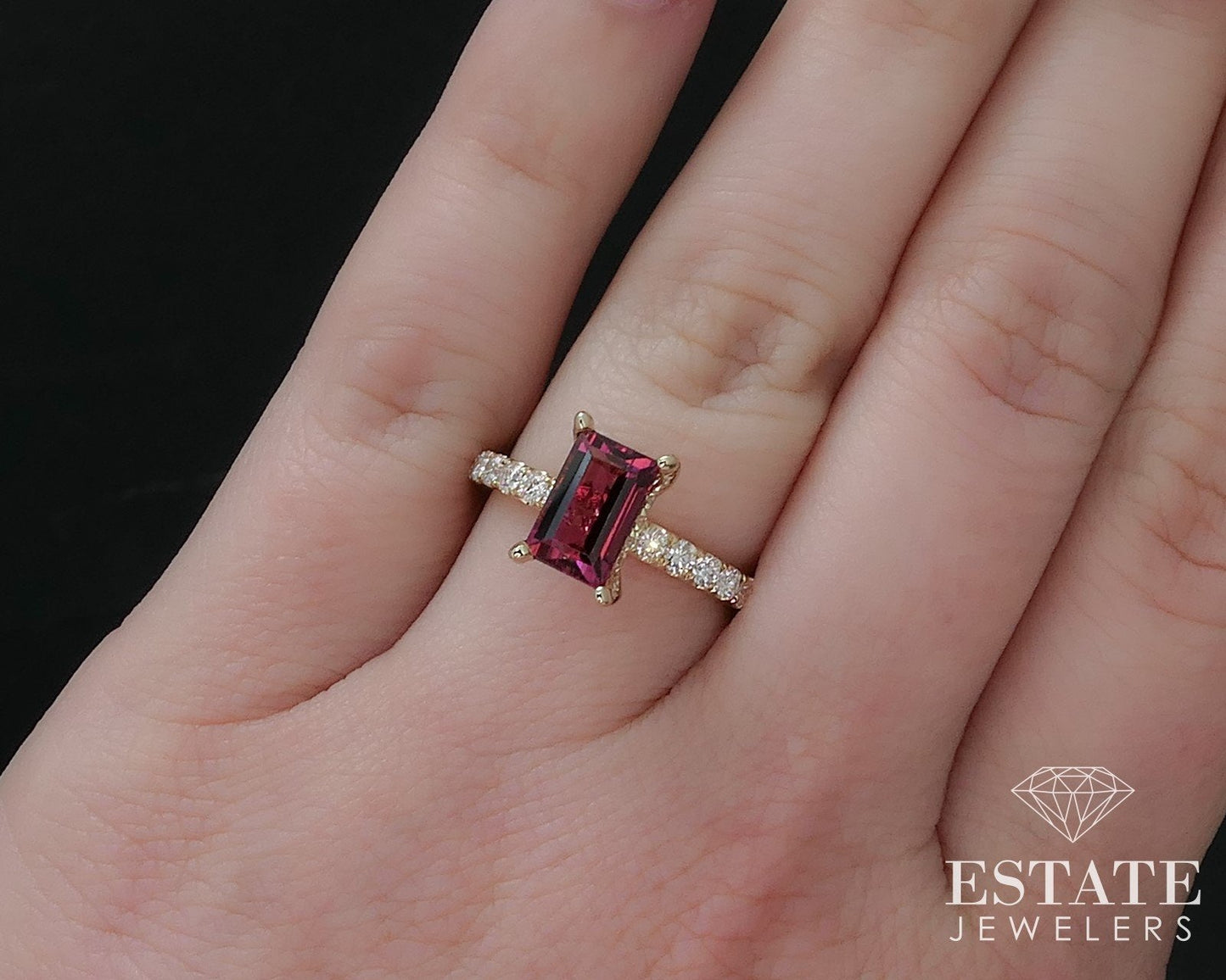 14k Yellow Gold Natural 1.66ct Pink Tourmaline & Diamond Ring 4.1g i16554