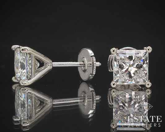 14k White Gold Princess Natural 2.13ctw Diamond Stud Earrings p69612