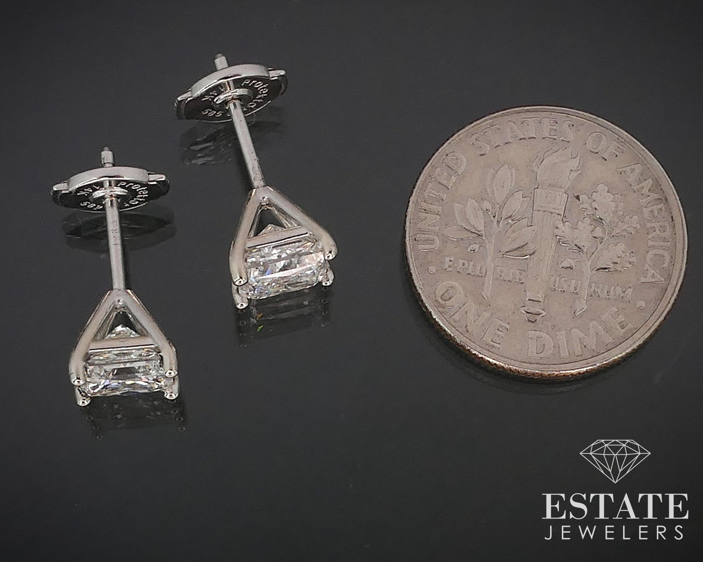 14k White Gold Princess Natural 2.13ctw Diamond Stud Earrings p69612