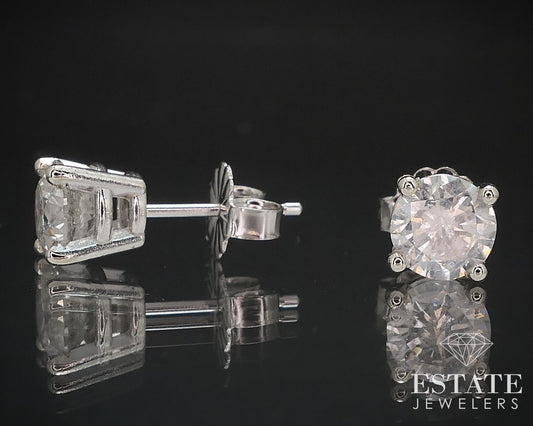 14k White Gold Round Natural 1.26ctw Diamond Stud Earrings i16613