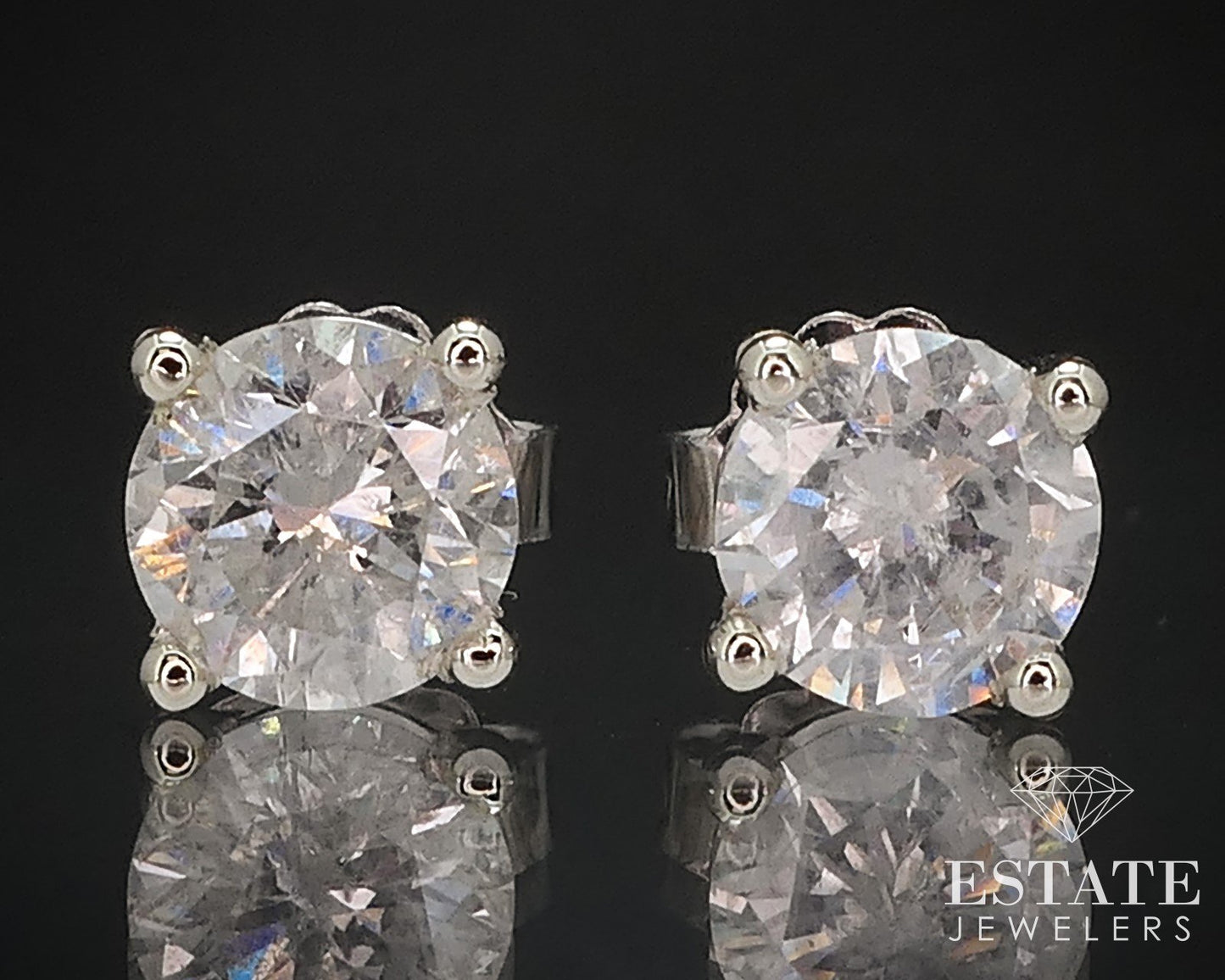 14k White Gold Round Natural 1.26ctw Diamond Stud Earrings p69613