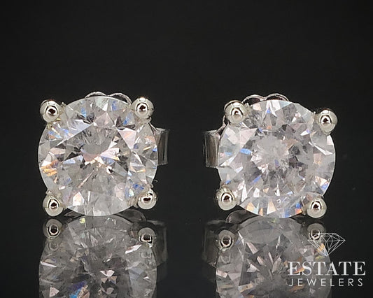 14k White Gold Round Natural 1.26ctw Diamond Stud Earrings p69613