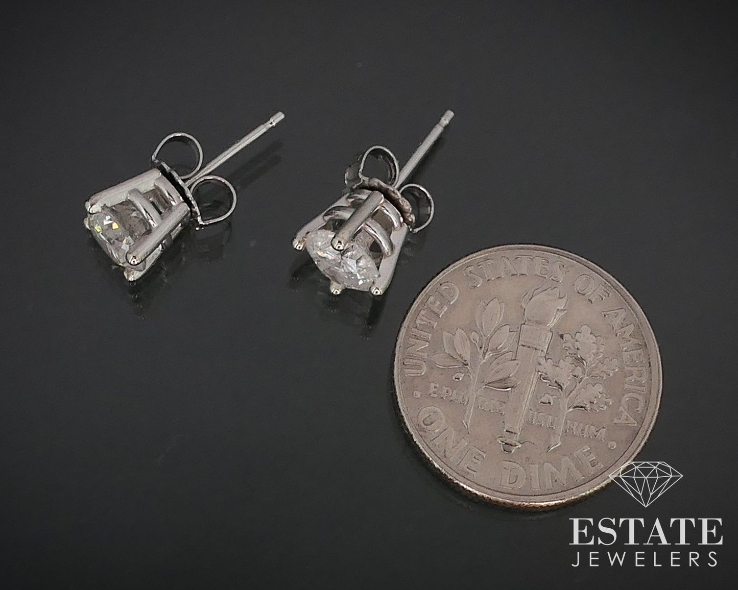 14k White Gold Round Natural 1.26ctw Diamond Stud Earrings p69613