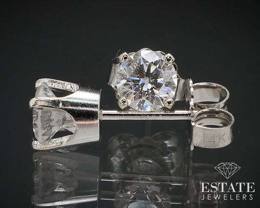 14k White Gold Round Natural .73ctw Diamond Stud Earrings i16614
