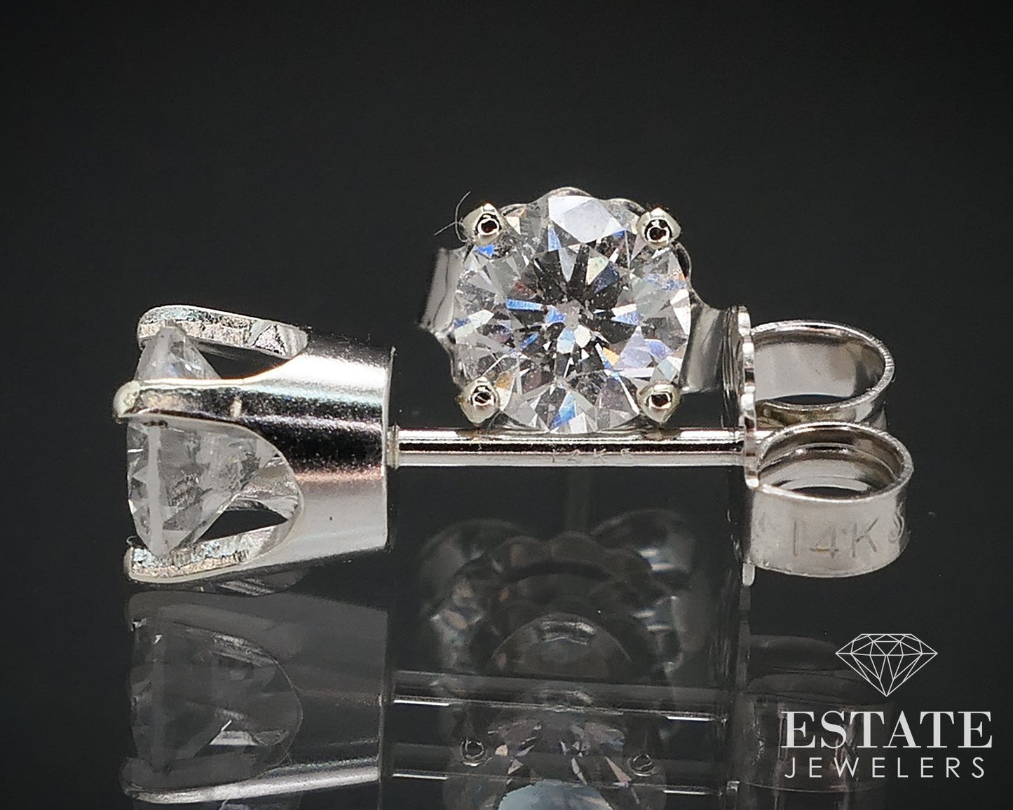 14k White Gold Round Natural .73ctw Diamond Stud Earrings i16614