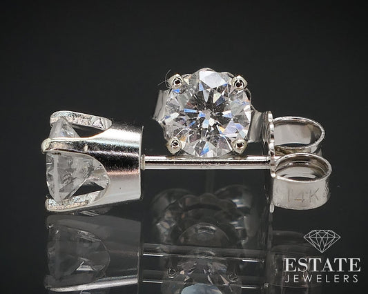14k White Gold Round Natural .73ctw Diamond Stud Earrings i16614