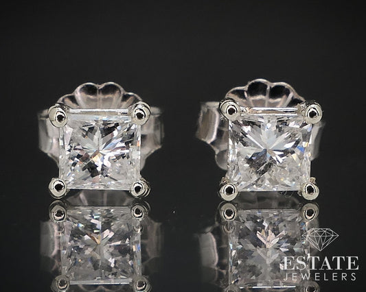 14k White Gold Princess Natural .64ctw Diamond Stud Earrings i16615