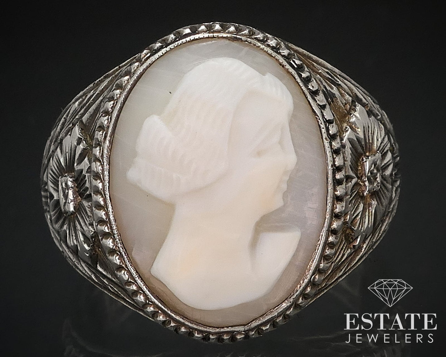 Antique Sterling Silver Natural Cameo Mens Band Ring 14.8g i16748