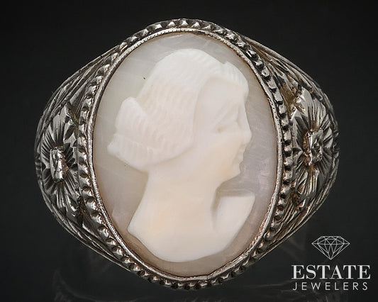 Antique Sterling Silver Natural Cameo Mens Band Ring 14.8g i16748