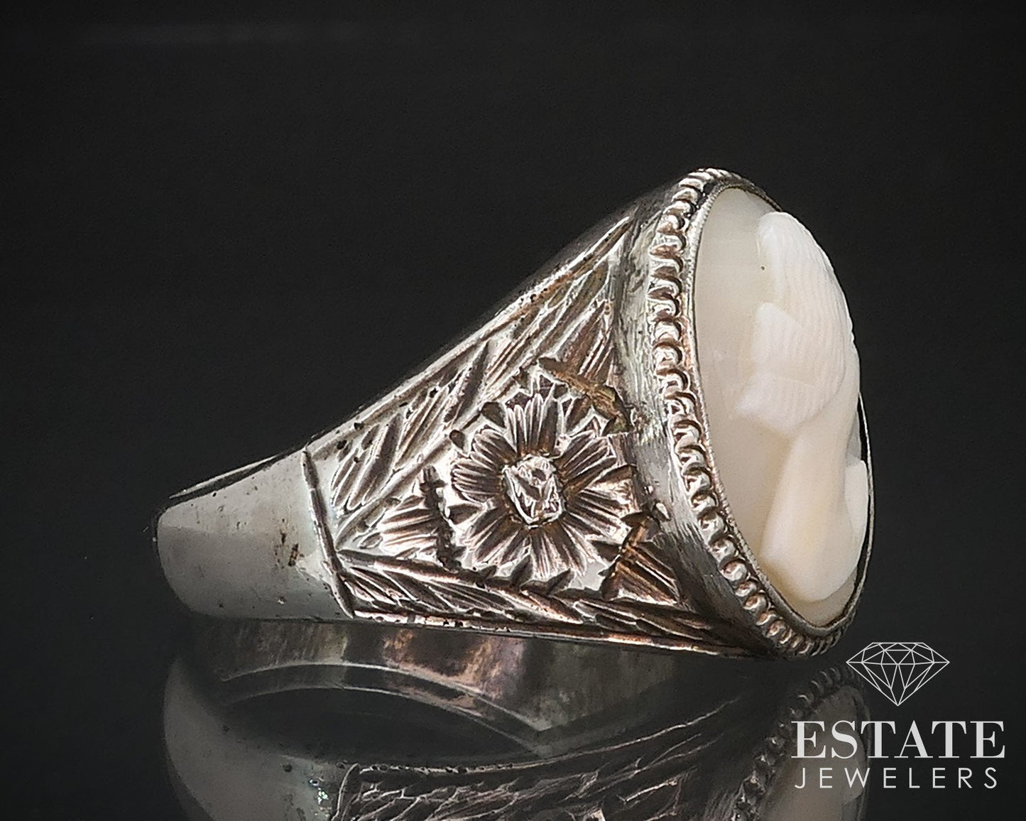 Antique Sterling Silver Natural Cameo Mens Band Ring 14.8g i16748