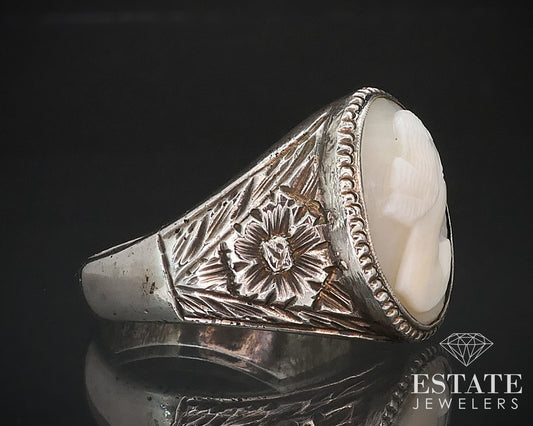 Antique Sterling Silver Natural Cameo Mens Band Ring 14.8g i16748