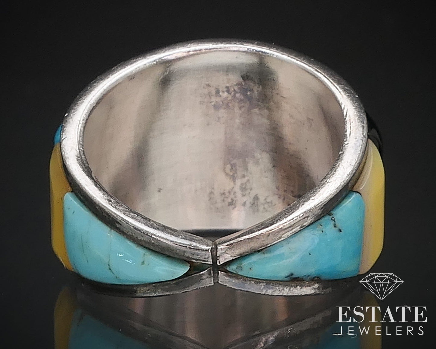 Vintage Sterling Navajo Natural Multi Gem Raised Inlaid Band Ring 6.8g i16746