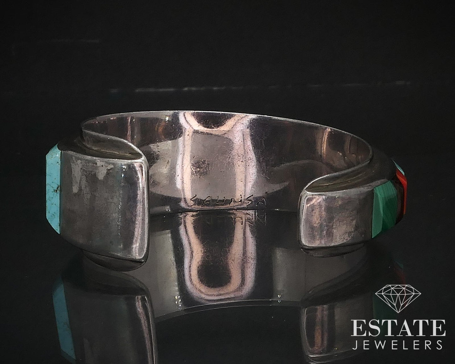 Vintage Sterling Navajo Natural Multi Gem Saunsa Cuff Bracelet 68g i16745